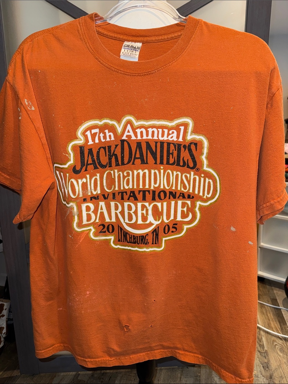 Jack Daniel’s 2005 World Championship BBQ T Shirt Distressed Orange